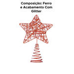 Estrela Ponteira Natal 20cm com Glitter Enfeite Árvore