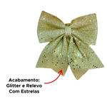 Laços De Natal Decoração Natalina Com Glitter E Estrelas 20cmx24cm