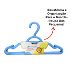 Kit Com 6 Cabides Infantis Colorido Reforçado Organizador De Roupas