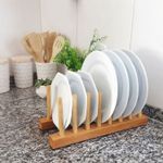 Porta Pratos Bambu 6 Divisórias Organizador Bancada Cozinha