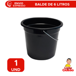 Balde 6 Litros Preto Plástico Reforçado Com Alça de Ferro Multiuso