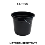Balde 6 Litros Preto Plástico Reforçado Com Alça de Ferro Multiuso