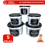Kit 5 Potes Organizadores Mantimentos Plástico Café Arroz Feijão Sal