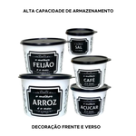 Kit 5 Potes Organizadores Mantimentos Plástico Café Arroz Feijão Sal