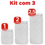 Kit 3 Potes Mantimentos Preto 1 2 e 2,5 Litros Conjunto Organizador para Cozinha