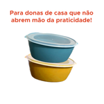 Marmita Bowl Pote Organizador Oval 1600ml Tampa Transparente Colorida