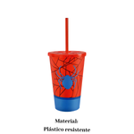 Copo Infantil Do Homem Aranha Marvel Personalizado Com Canudo Kids Crianças Para Agua Suco 550ml