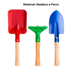 Kit 3 Ferramentas Para Jardim Pá Larga Fina e Ancinho Jardinagem Plantio
