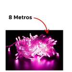 Pisca Pisca Led Rosa Para Decoração De Natal 8 Metros 127v 100 Lampadas De Fio Transparente