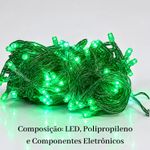 Pisca Pisca 100 LEDs Verde 127V Fio Transparente Para Natal Decoração