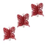Kit 3 Enfeites de Natal Borboleta Glitter Vermelha Dourada Decoração