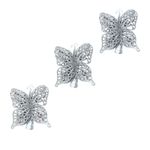Kit 3 Enfeites de Natal Borboleta Glitter Vermelha Dourada Decoração