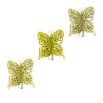 Kit 3 Enfeites de Natal Borboleta Glitter Vermelha Dourada Decoração