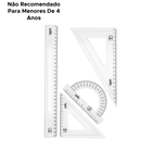 Kit Geométrico Escolar 4 Peças Réguas Transparentes Cristal Para Desenho