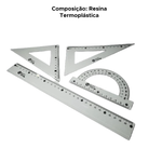 Kit Geométrico Escolar 4 Peças Réguas Transparentes Cristal Para Desenho