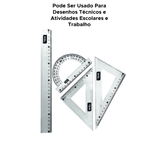 Kit Geométrico Escolar 4 Peças Réguas Transparentes Cristal Para Desenho