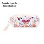 Necessaire Feminina com Glitter Borboleta Para Maquiagem Cosméticos e Viagem