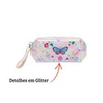 Necessaire Feminina com Glitter Borboleta Para Maquiagem Cosméticos e Viagem
