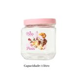 Pote Quadrado Paris 1L Tampa Rosa Organizador Para Alimentos Cozinha