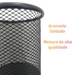 Porta Caneta Aramado Preto Redondo de Metal Organizador de Mesa Escritório