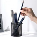 Porta Caneta Aramado Preto Redondo de Metal Organizador de Mesa Escritório