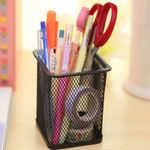 Porta Canetas Quadrado Preto Aramado Organizador de Mesa Escritório