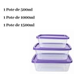 Kit 3 Potes Herméticos 500ml 1L 1,5L Para Alimentos Cozinha Organizador