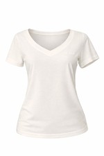 Camiseta Algodão Pima Off White Feminina Gola V By Rute Vieira