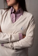 Suéter Tricot Monaco Gola V Bege