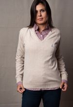 Suéter Tricot Monaco Gola V Bege