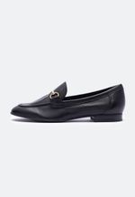 Sapato Mocassim Feminino em Couro Preto com Detalhe Dourado