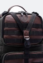 Mochila Tática Lona e Couro Verde Militar
