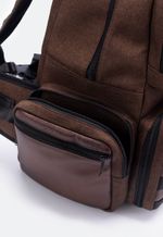 Mochila Tática Lona e Couro Marrom