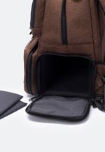 Mochila Tática Lona e Couro Marrom