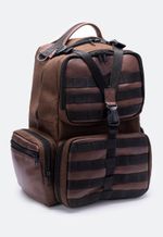 Mochila Tática Lona e Couro Marrom