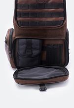 Mochila Tática Lona e Couro Marrom