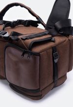 Mochila Tática Lona e Couro Marrom