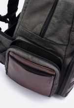 Mochila Tática Lona e Couro Verde Militar