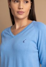 Sweater Feminino Monaco Gola V 015449 Azul Médio