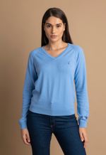Sweater Feminino Monaco Gola V 015449 Azul Médio