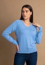 Sweater Feminino Monaco Gola V 015449 Azul Médio