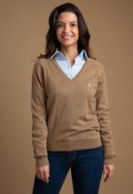Sweater Feminino Mônaco Gola V 015837 Moca