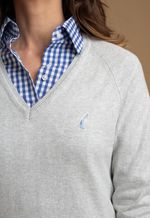 Sweater Feminino Mônaco Gola V 015837 Cinza