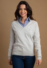 Sweater Feminino Mônaco Gola V 015837 Cinza