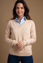 Sweater Feminino Monaco Gola V 015449 Amendoa