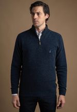 Suéter Masculino Meio Zíper Lã Misto 5258 Azul Marinho