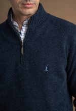 Suéter Masculino Meio Zíper Lã Misto 5258 Azul Marinho
