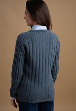 Suéter Feminino Canelado Lã Merino Misto 3574 Azul