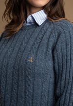 Suéter Feminino Canelado Lã Merino Misto 3574 Azul