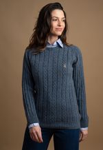 Suéter Feminino Canelado Lã Merino Misto 3574 Azul